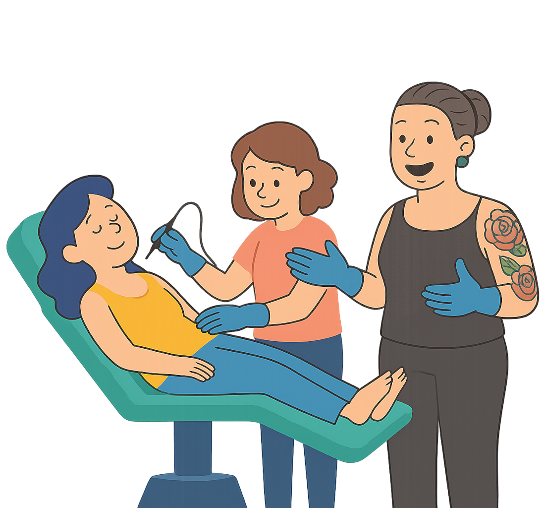 Electrology training session with student practicing permanent hair removal under teacher supervision